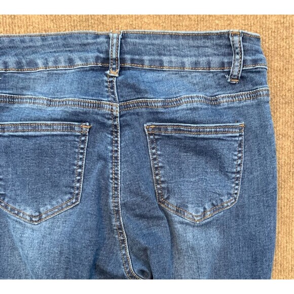 Bamboo Split Hem Flare Jeans Womens 7 (26x29) Mid Rise Whiskered Stretch Denim - Picture 8 of 10